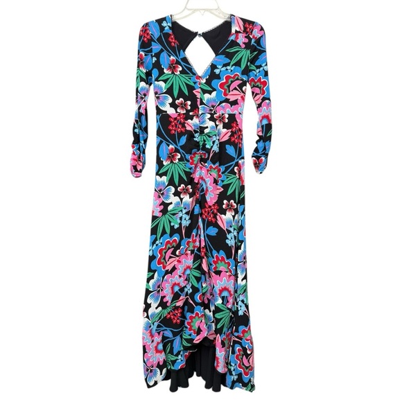 Anthropologie Maeve Ruched Floral Maxi Dress Size 0 XS S Black Long Sleeves Boho - Picture 9 of 10